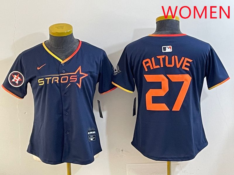 Women Houston Astros #27 Altuve Drak Blue Three generations Joint Name 2025 Nike MLB Jersey style 41010